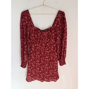 Trixxi Bohemian Floral Print Square Neck Long Sleeve Mini Dress Women M NWOT